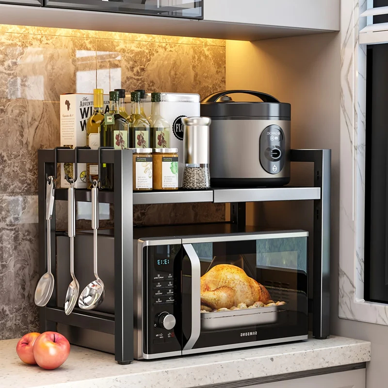 Kitchen Baking Rack - Genişletilebilir Mikrodalga Rafı, 6 Kancalı Mikrodalga