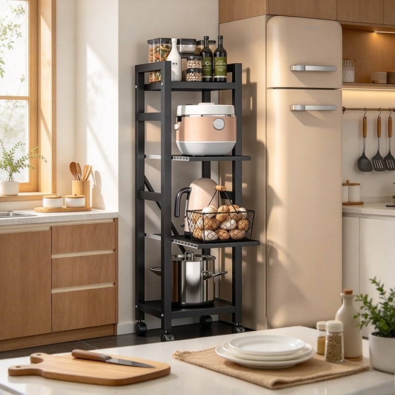 Kitchen Baking Cart - Çekilebilir Mutfak Rafı, Yer Tipi Tencere